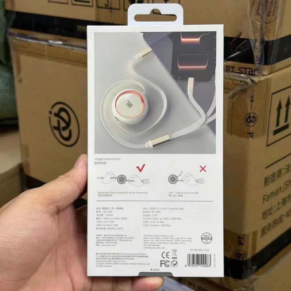 Cáp Sạc Rút Gọn 3in1 WIWU - Sạc Nhanh 100W, dùng đa thiết bị, chống đứt gãy, thiết kế thời trang - Ảnh 5