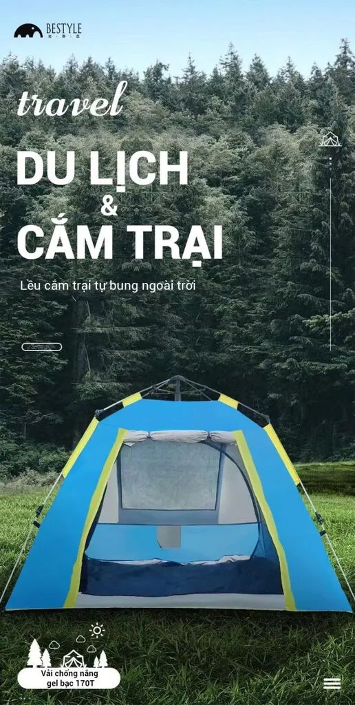 Lều Cắm trại dã ngoại, Camping tự bung, tự mở - BESTYLE - Ảnh 3