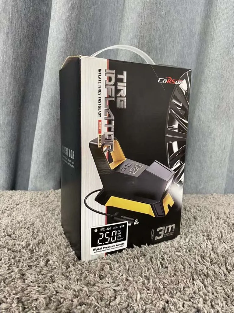 Máy bơm lốp xe hơi Hãng CARSUN , bơm điện oto 100W, có đèn pin ( Hàng Amazon Mỹ ) - Ảnh 3