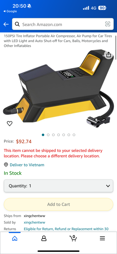 Máy bơm lốp xe hơi Hãng CARSUN , bơm điện oto 100W, có đèn pin ( Hàng Amazon Mỹ ) - Ảnh 6