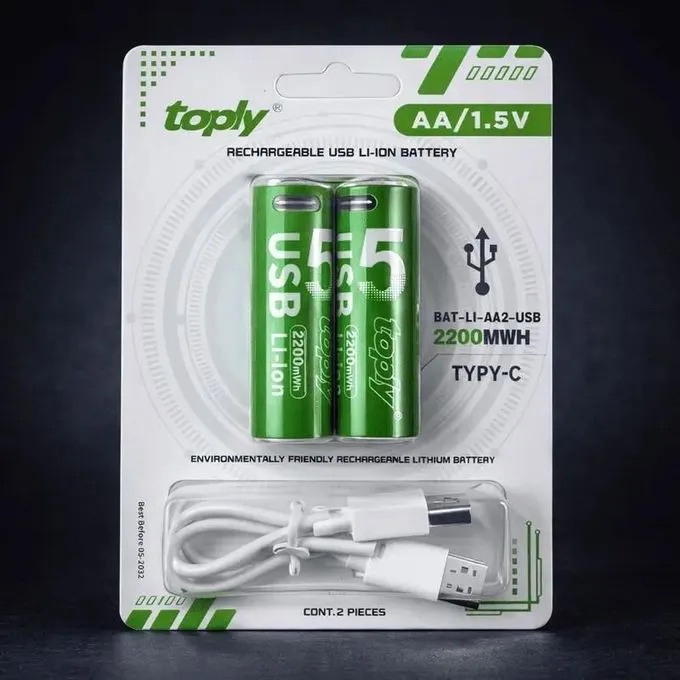 {Order giao 20/6} Vỉ 2 viên Pin sạc AA / AAA hãng TOPLY dung lượng cao, có cổng sạc Type-C trực tiếp