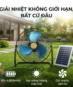 Alternative view of {Order giao 30/5} Quạt sàn tích điện CHILL HOME, pin 4800mAh, kèm panel NLMT, lồng & cánh kim loại
