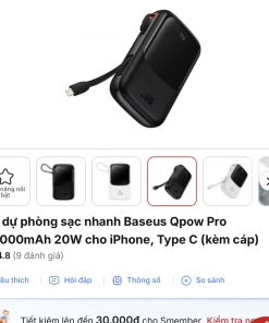Alternative view of Pin dự phòng 20.000mAh Baseus Qpow Pro sạc nhanh 20W - liền cáp Lightning iPhone