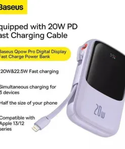 Pin dự phòng 20.000mAh Baseus Qpow Pro sạc nhanh 20W - liền cáp Lightning iPhone
