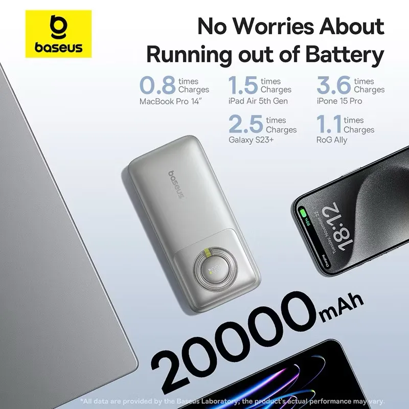 Pin dự phòng Baseus 20000mAh sạc nhanh 65W, liền cáp rút Type-C / Lightning - Ảnh 2