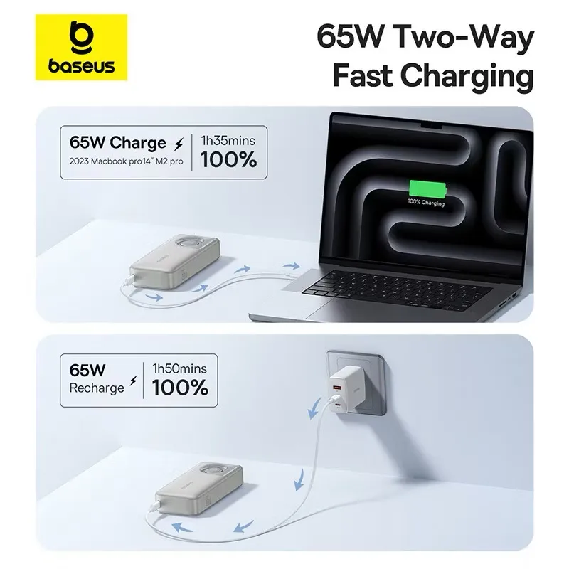 Pin dự phòng Baseus 20000mAh sạc nhanh 65W, liền cáp rút Type-C / Lightning - Ảnh 3