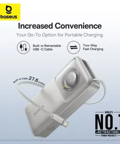 Pin dự phòng Baseus 20000mAh sạc nhanh 65W, liền cáp rút Type-C / Lightning