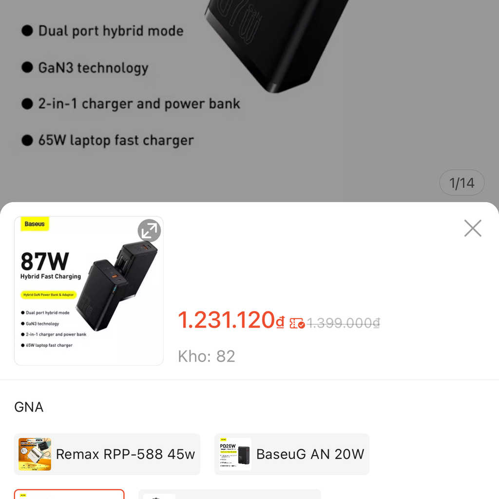Pin dự phòng kiêm củ sạc 2 trong 1 Baseus GaN3 87w 10000mAh - Ảnh 2