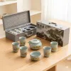 Bộ Ấm Chén Trà Gốm Men Rạn “Giang Sơn Như Họa”