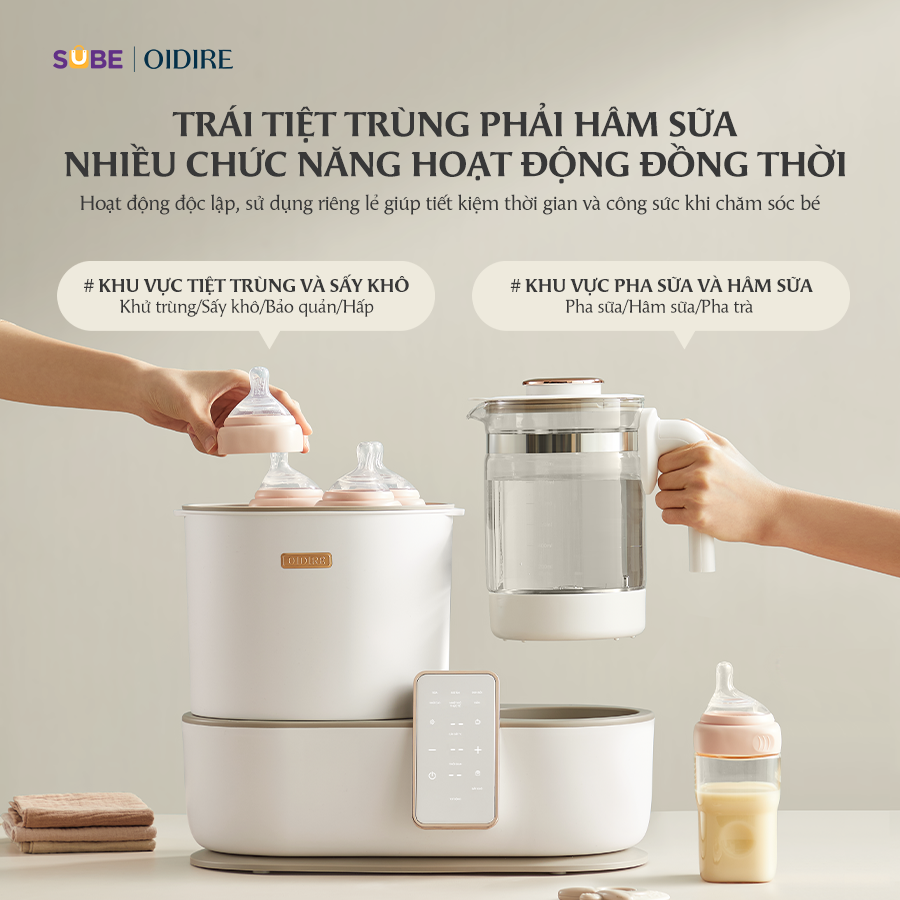 Máy Hâm Sữa OIDIRE Máy Tiệt Trùng Bình Sữa, Khử Clo, Đun Sôi Pha Sữa, Máy Nấu Cháo Chậm ODI02A - Ảnh 2