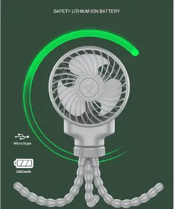 Quạt tích điện Octopus Fan kèm chân kẹp đa năng - Quạt tích điện đa năng chân kẹp bạch tuộc - Ảnh 8